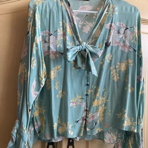 Zara mint green  Floral Blouse with Crane Design